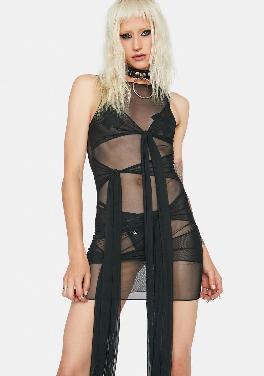 Mesh Strappy Tied Mini Dress Black – Dolls Kill