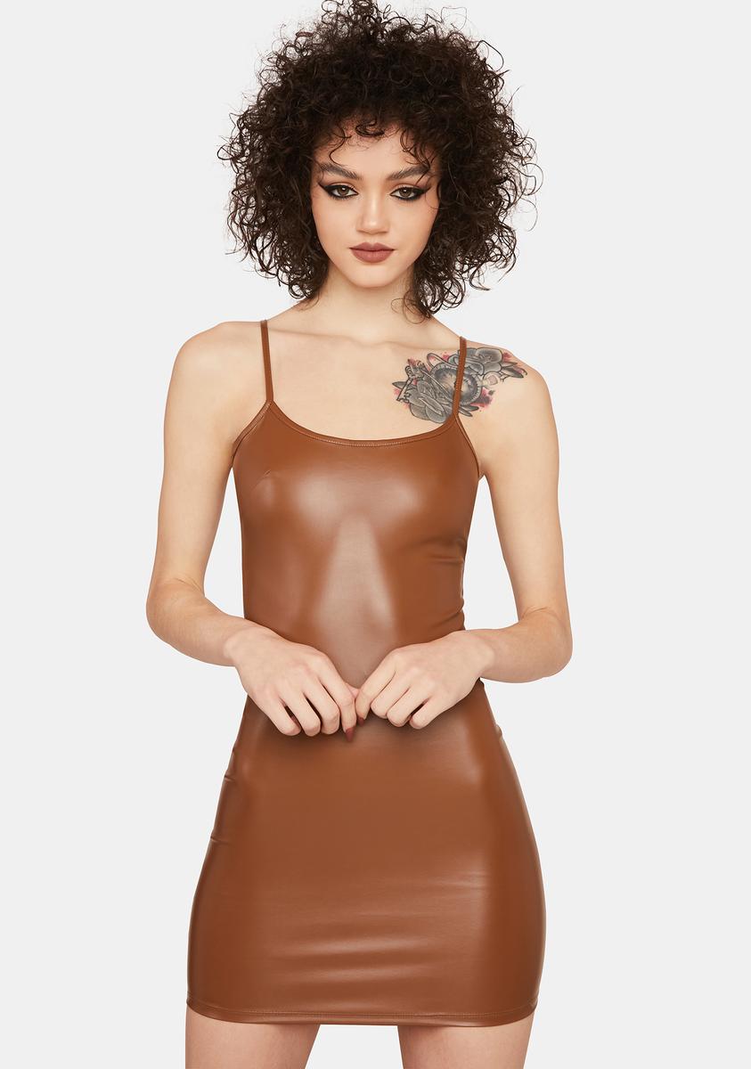 Cara Brick Vegan Leather Cami Dress