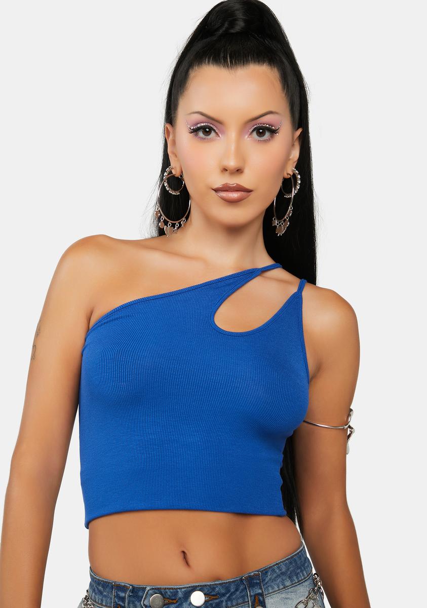 Ribbed Asymmetrical Crop Top - Blue – Dolls Kill