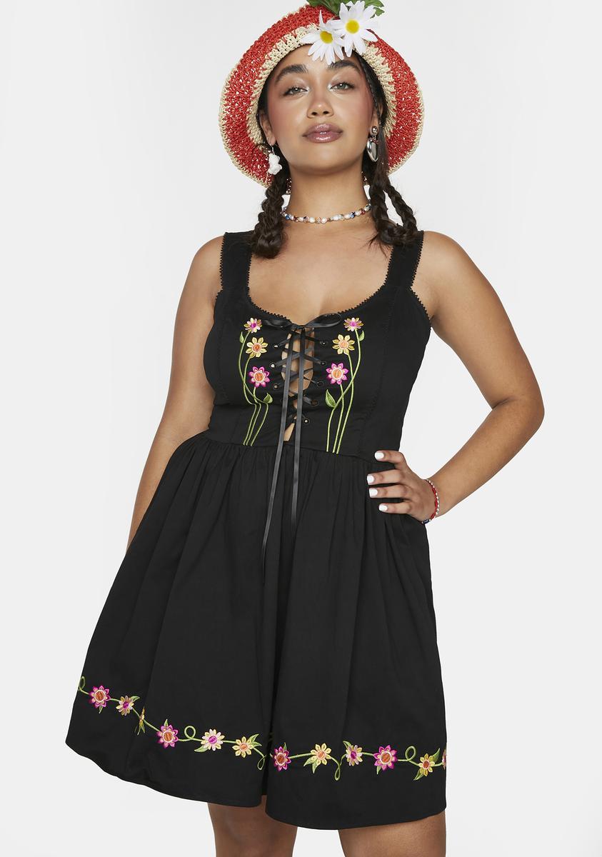 Plus Size dELiA*s by Dolls Kill Floral Fit And Flare Mini Dress - Black Plus Size dELiA*s by Dolls Kill Floral Fit And Flare Mini Dress - Black