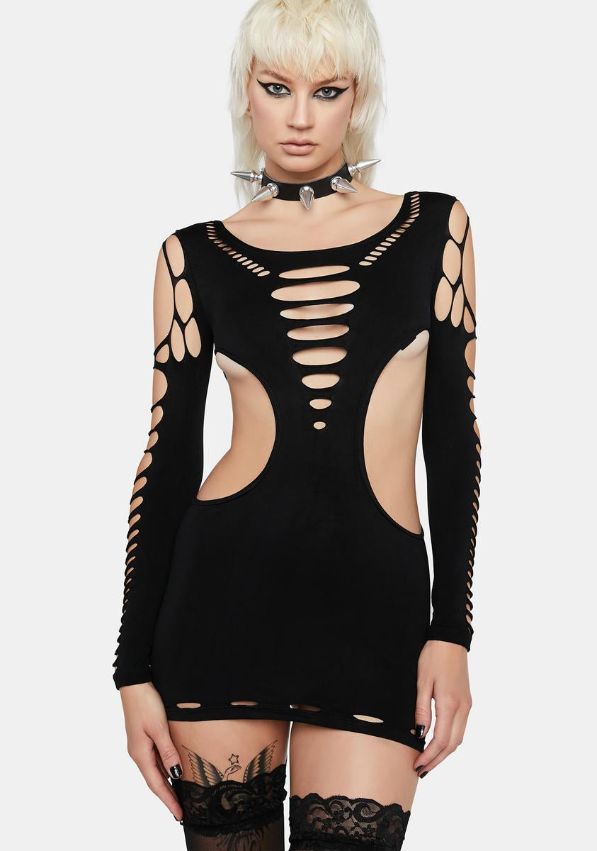bodystocking mini dress Long Sleeve Bodycon Cutout Bodystocking Mini Dress