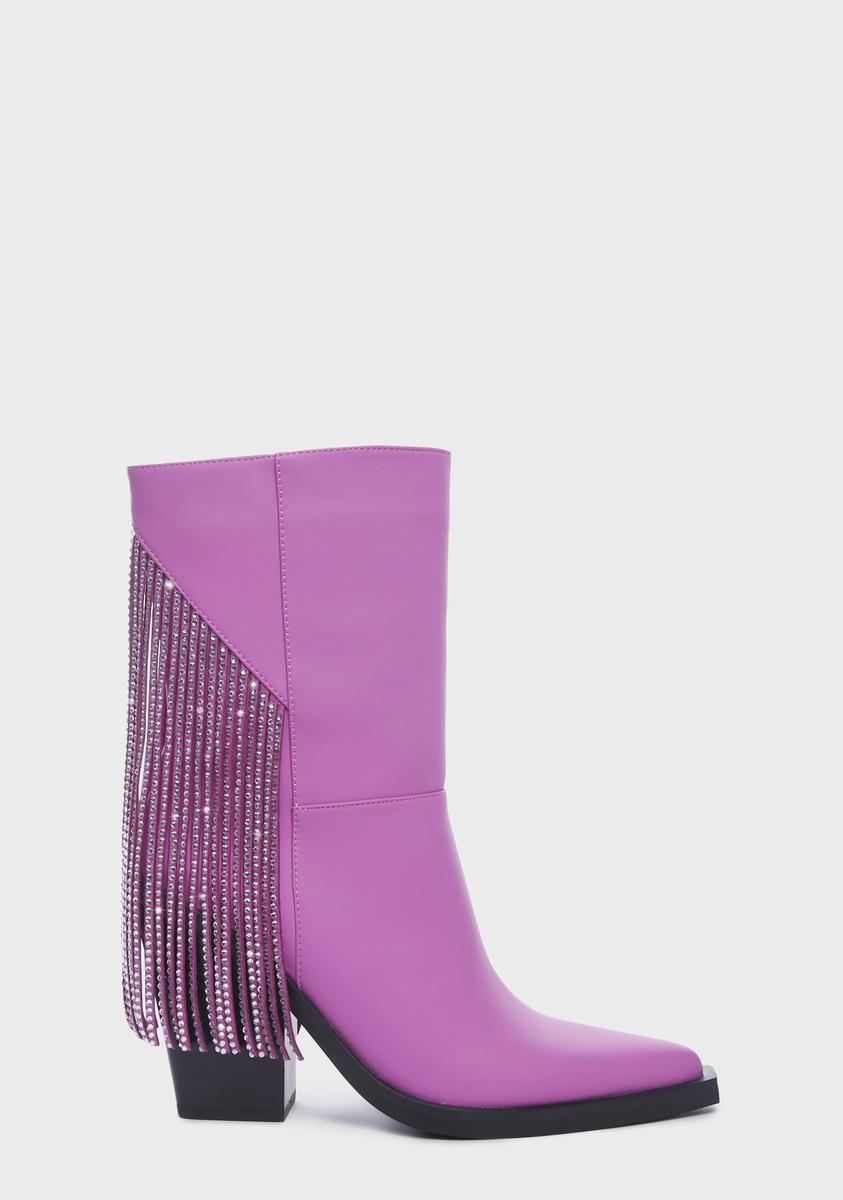 SIMMI Rhinestone Fringe Cowboy Boots Pink Dolls Kill