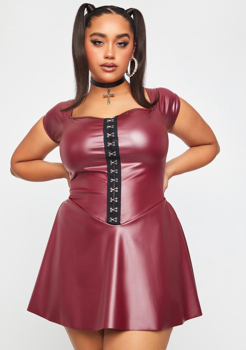 Plus Size Corset Eye and Hook Closure Fit Flare Dress - Red Dolls Kill Plus Size Corset Eye and Hook Closure Fit Flare Dress - Red Dolls Kill