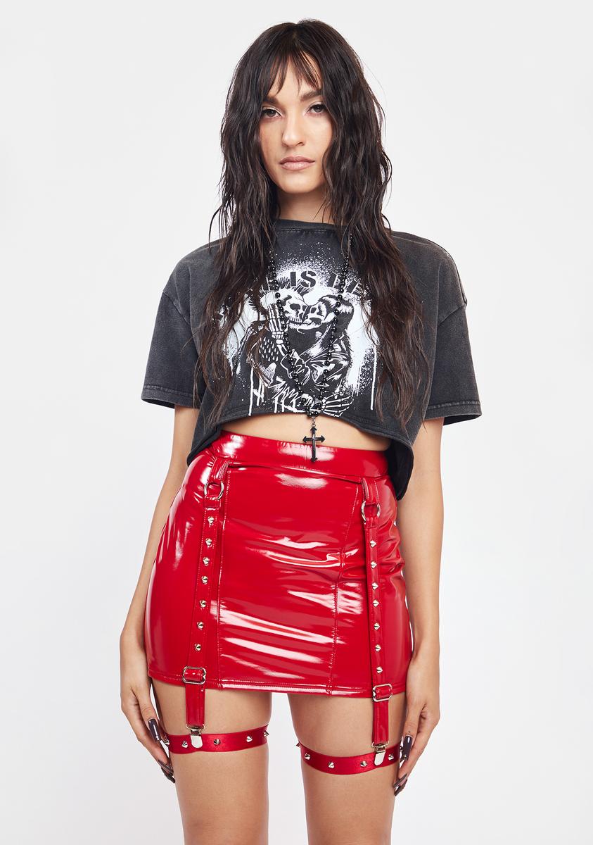 Red Dollskill Pvc Skirt Horoscopez Vinyl Studded Mini Skirt Red