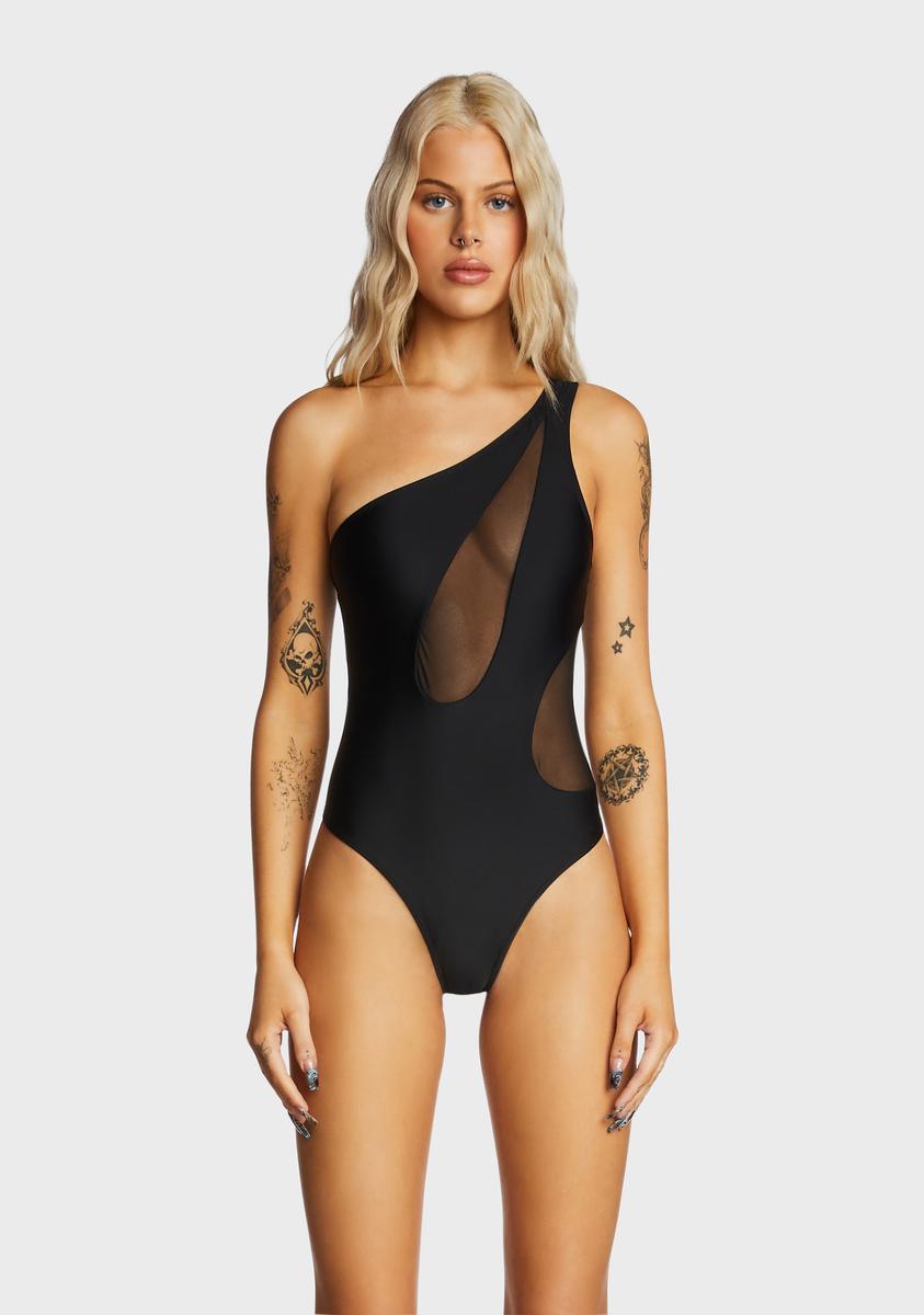 One Shoulder Cutout One Piece Swimsuit - Black – Dolls Kill