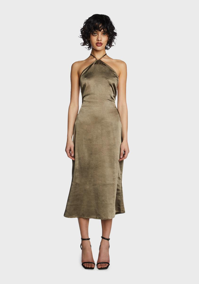 Pretty Garbage Satin Halter Midi Dress - Green Dolls Kill Pretty Garbage Satin Halter Midi Dress - Green Dolls Kill