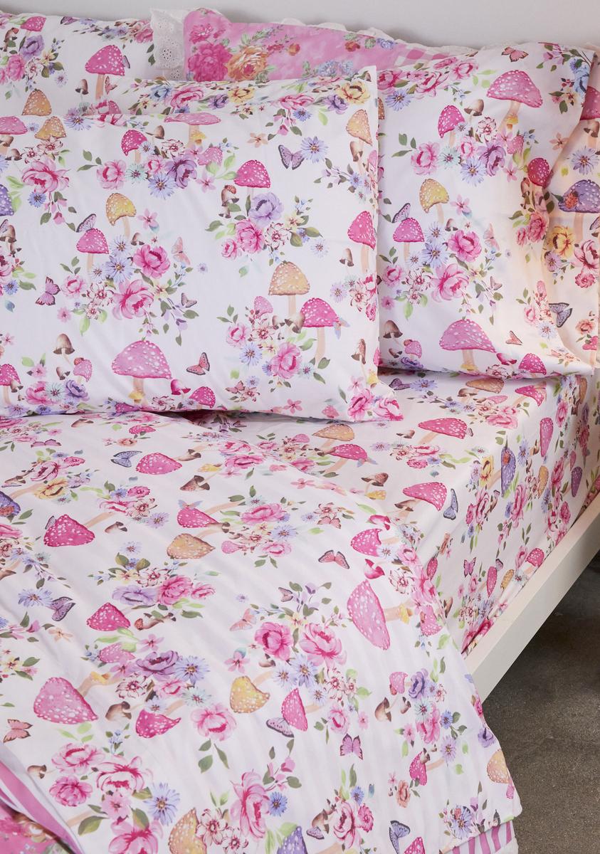 Dolls Home Mushroom Floral Print Sheet Set - Pink