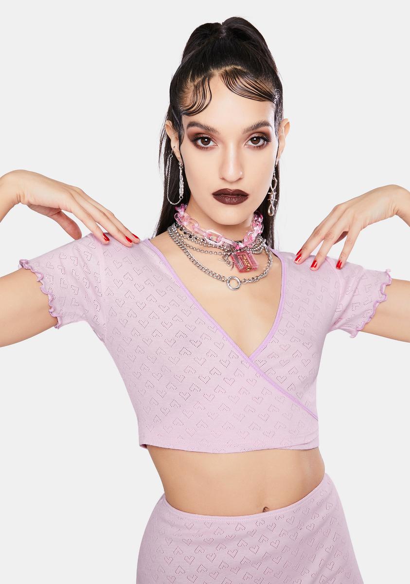 Jaded London Pink Heart Cut Out Jersey Wrap Top – Dolls Kill