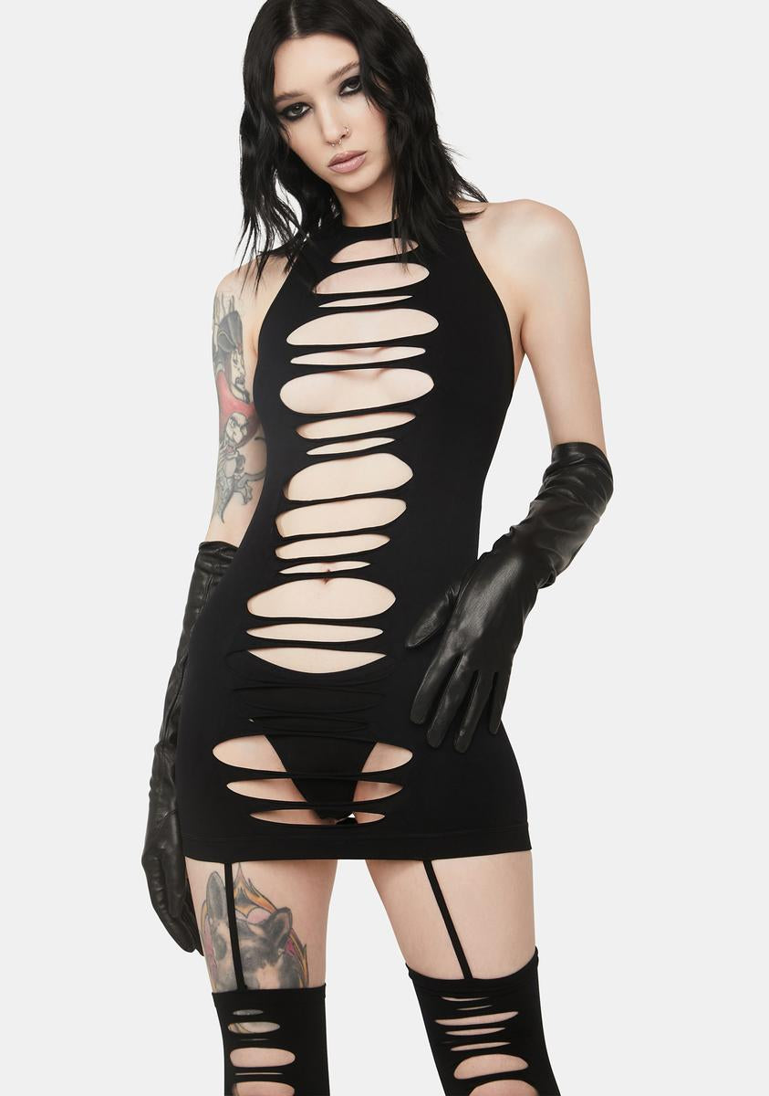 Slashed Halter Dress & Garter Thigh Highs Set Dolls Kill Slashed Halter Dress & Garter Thigh Highs Set Dolls Kill