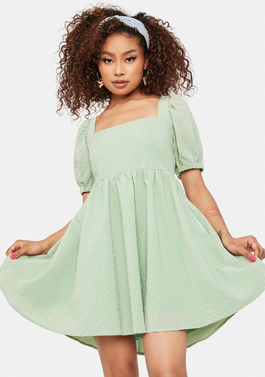 Square Neck Puff Sleeve Mini Dress With Back Tie - Sage Green Dolls Kill Square Neck Puff Sleeve Mini Dress With Back Tie - Sage Green Dolls Kill