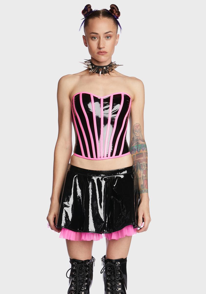 Widow Vinyl Contrast Boned Corset Top - Black/Pink – Dolls Kill Widow Vinyl Contrast Boned Corset Top - Black/Pink – Dolls Kill