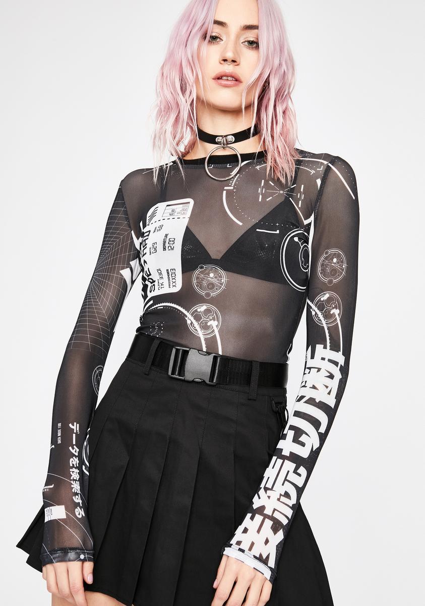 Current Mood Glitch Print Mesh Top Black Dolls Kill