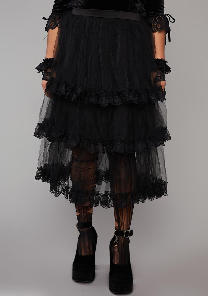 Plus Size Widow Tiered Tulle Midi Skirt - Black  Dolls Kill