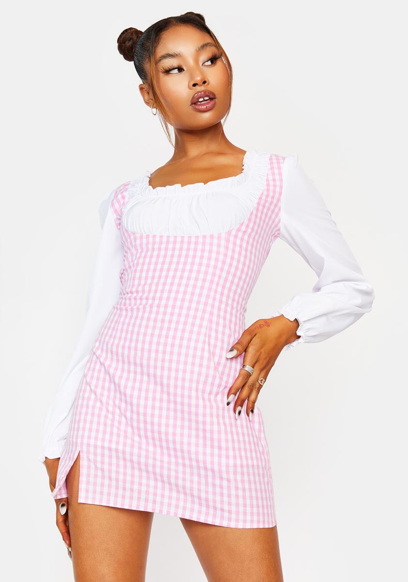Underbust Puff Sleeve Mini Dress - White/Pink