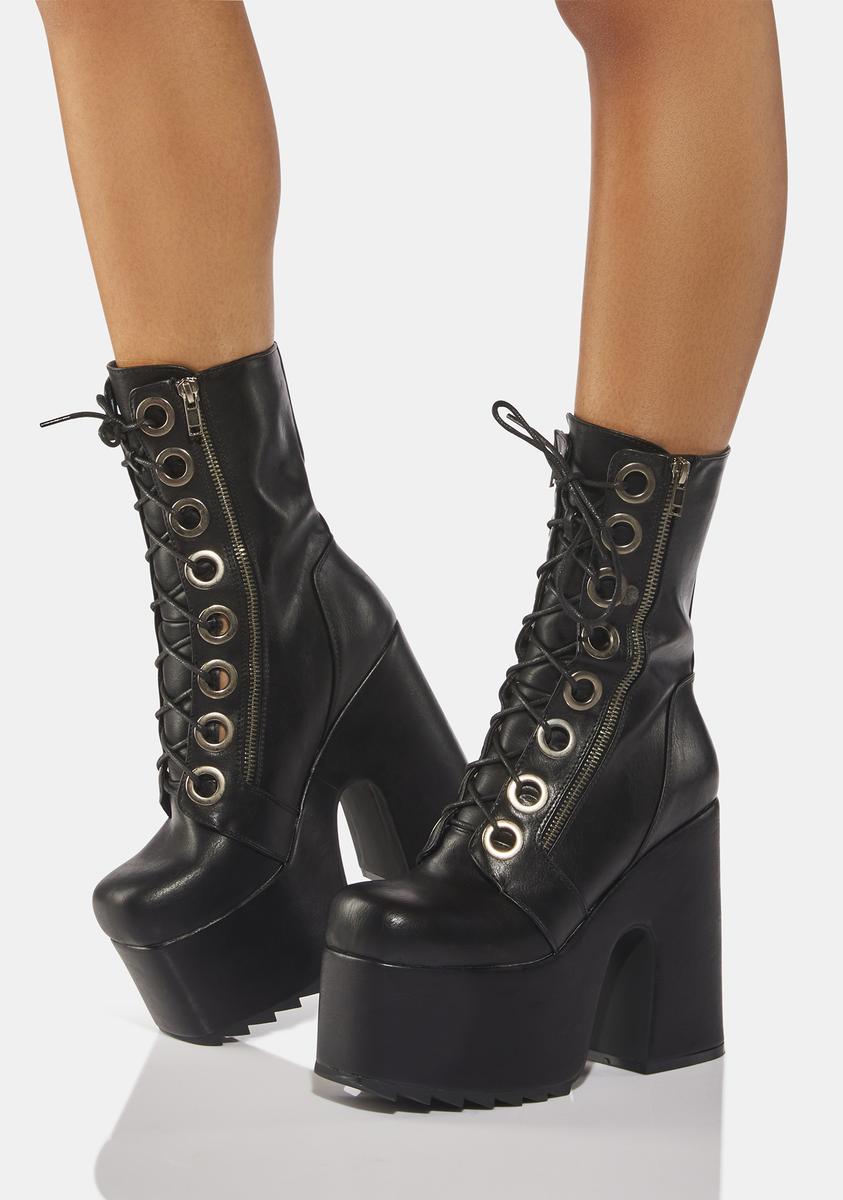 Lamoda Lace Up Zip Platform Boots - Black – Dolls Kill