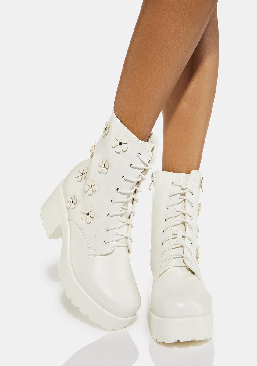 Koi Footwear Flower Platform Zip Boots - White – Dolls Kill