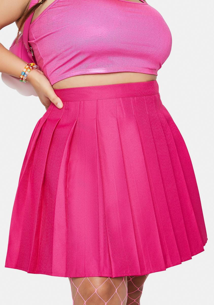Plus Size Pleated High Waisted Mini Skirt Magenta Pink – Dolls Kill