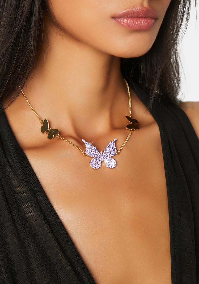 Chain Rhinestone Butterfly Choker Gold Dolls Kill