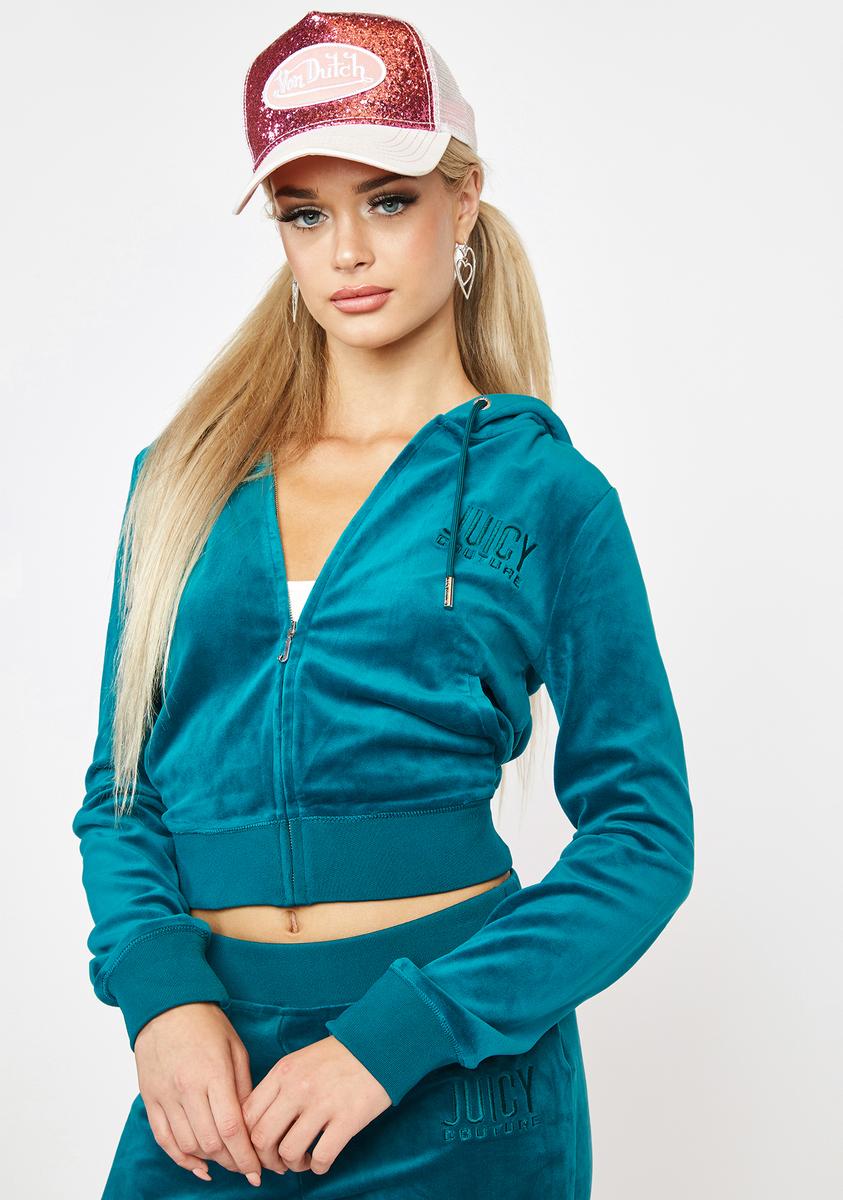 JUICY COUTURE Sapphire Wave Classic Velour Hoodie – Dolls Kill