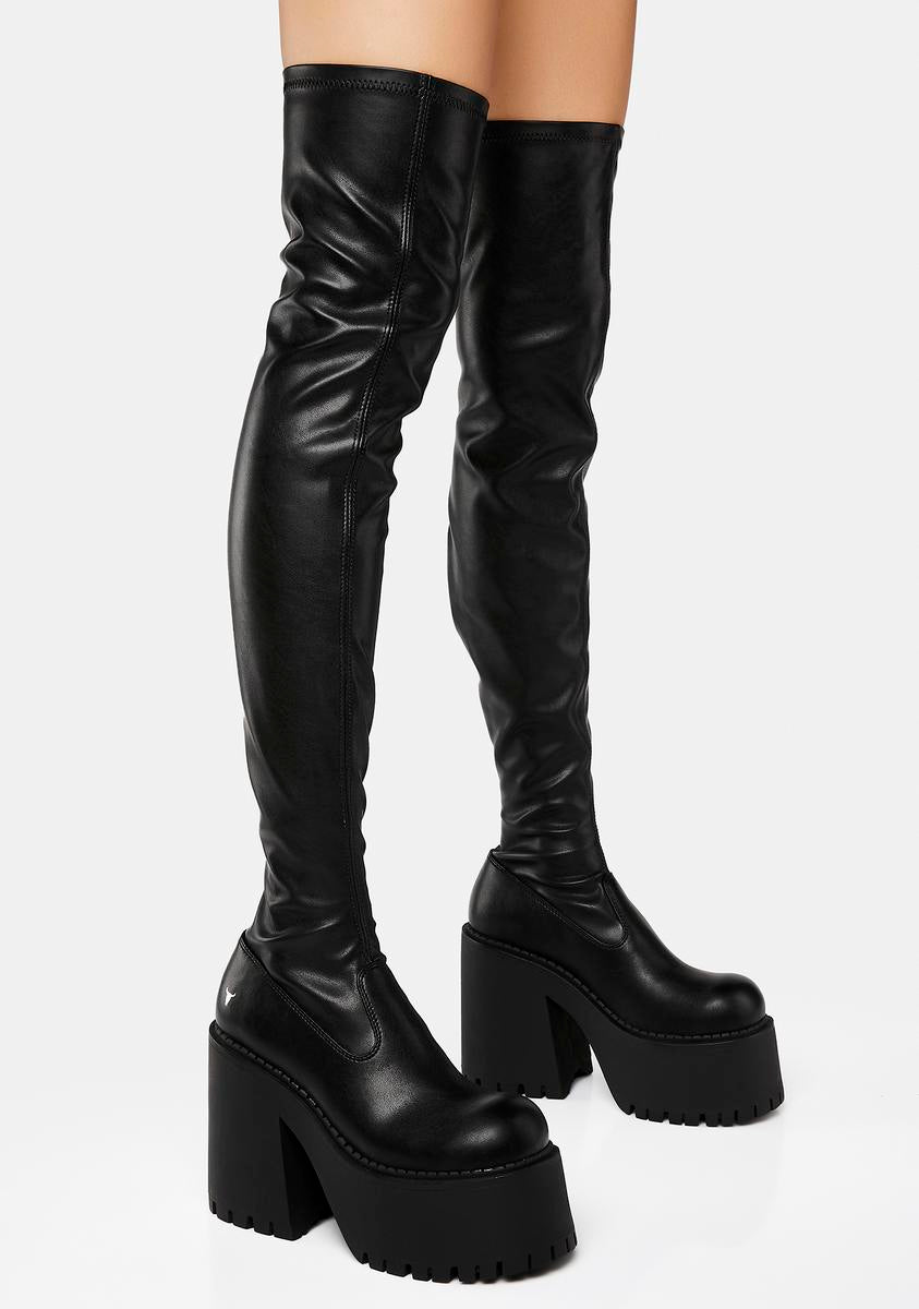 Windsor Smith Vegan Leather Thigh-High Platform Boots - Black – Dolls Kill