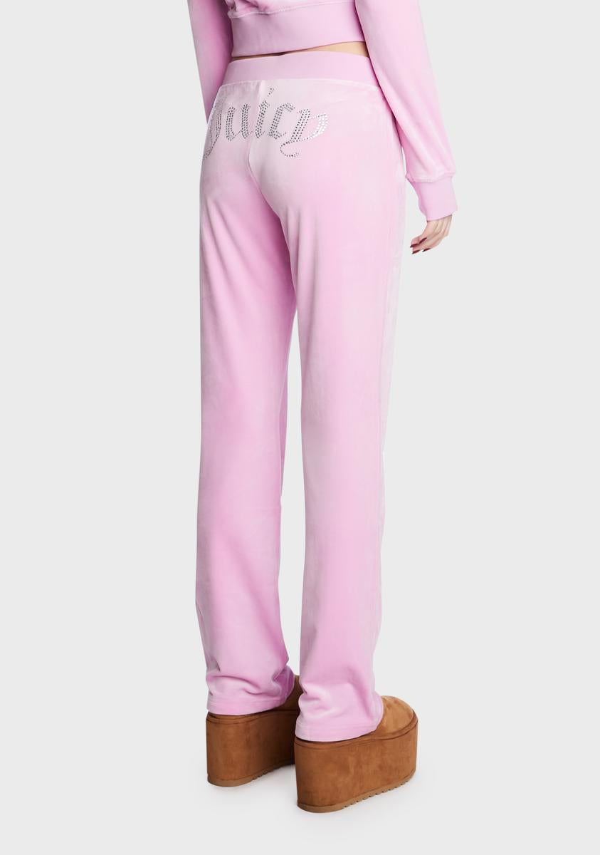 Juicy Couture Rhinestone Low Rise Track Pants Light Pink Velour Dolls Kill