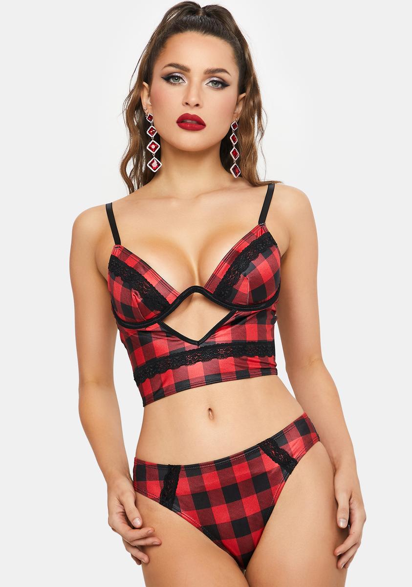 Buffalo Plaid Cami Top And Boyshort Lingerie Set - Red/Black Buffalo Plaid Cami Top And Boyshort Lingerie Set - Red/Black