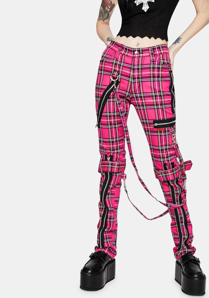 Tripp NYC Neon Pink Plaid Bondage Pants – Dolls Kill - Main Image