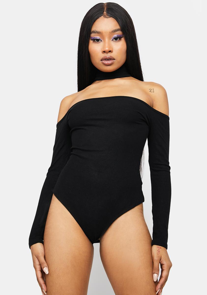 Cold Shoulder Long Sleeve Mock Neck Bodysuit Dolls Kill