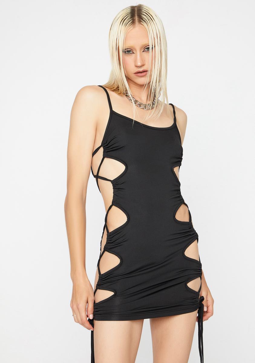 dolls kill cut out dress Bust Waist Cutout Long Sleeve Bodycon Mini Dress Black