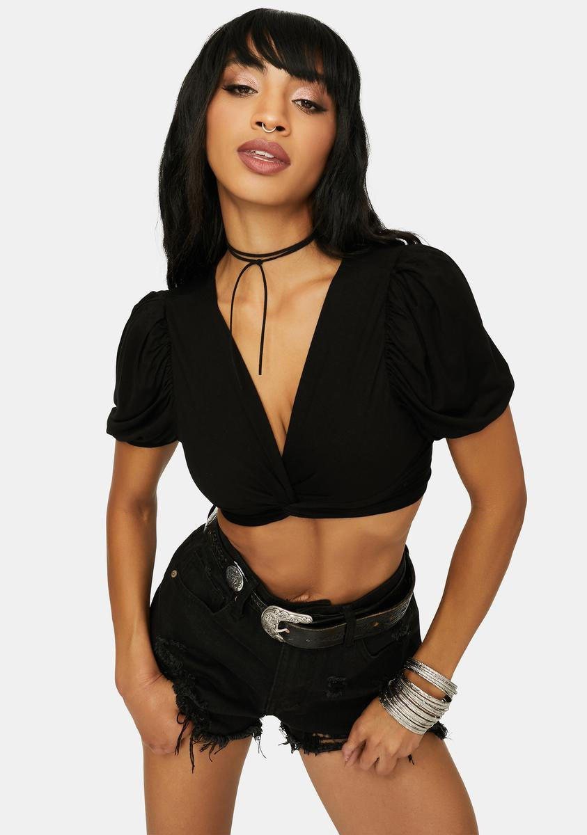 Drawing A Blank Puff Sleeve Crop Top – Dolls Kill