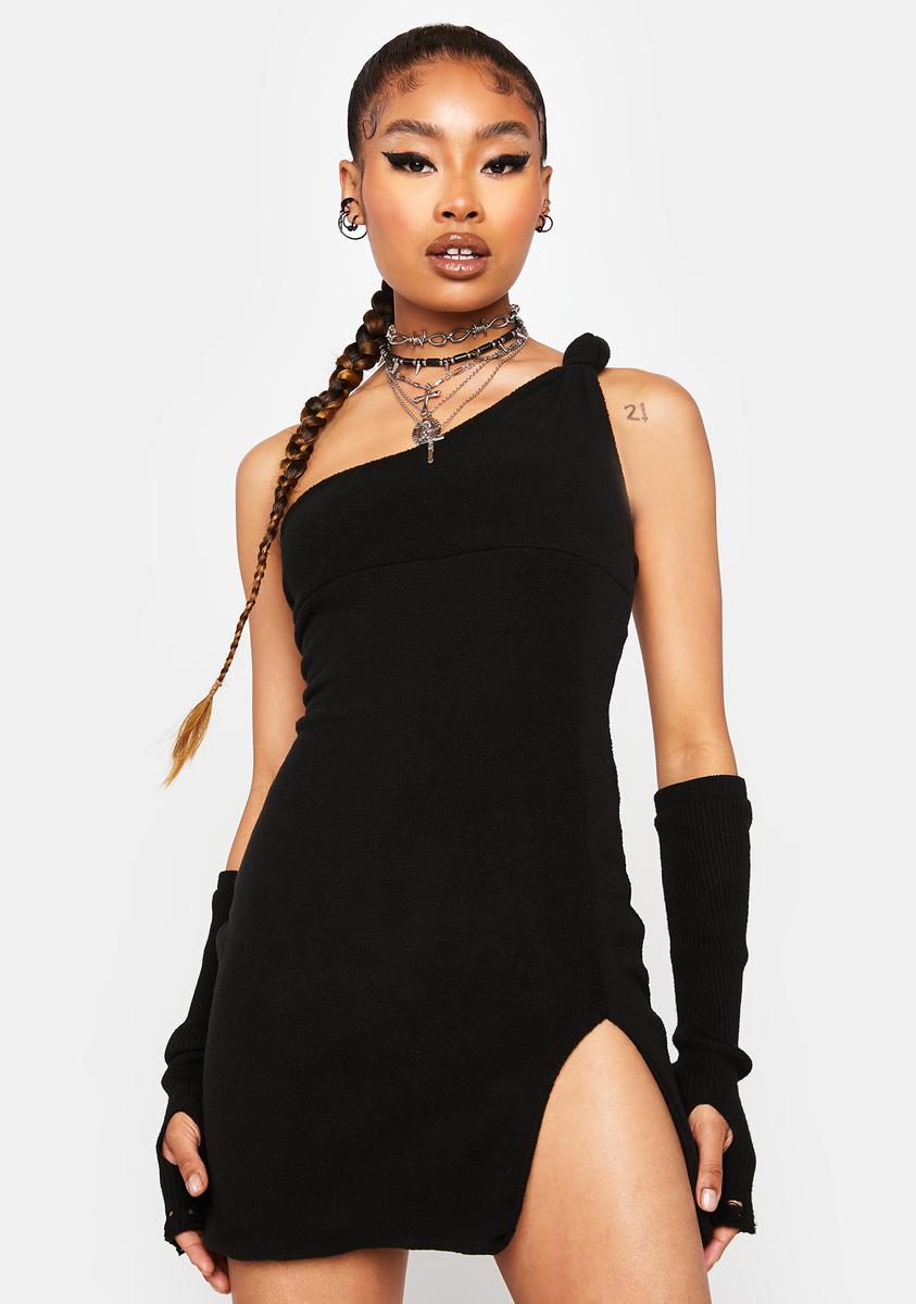 One Shoulder Knotted Mini Dress - Black Dolls Kill One Shoulder Knotted Mini Dress - Black Dolls Kill