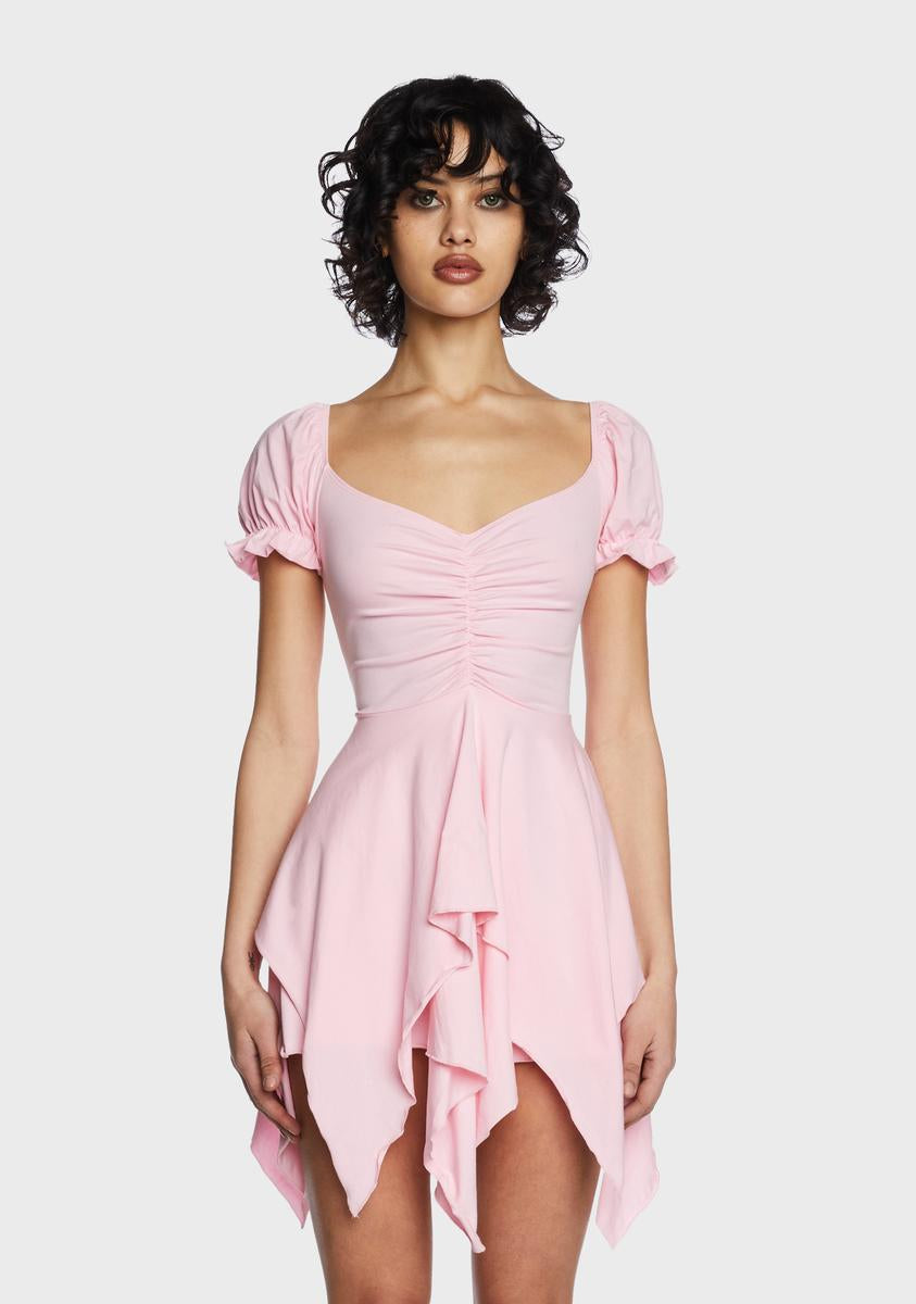 Current Mood Handkerchief Puff Sleeve Mini Dress - Pink