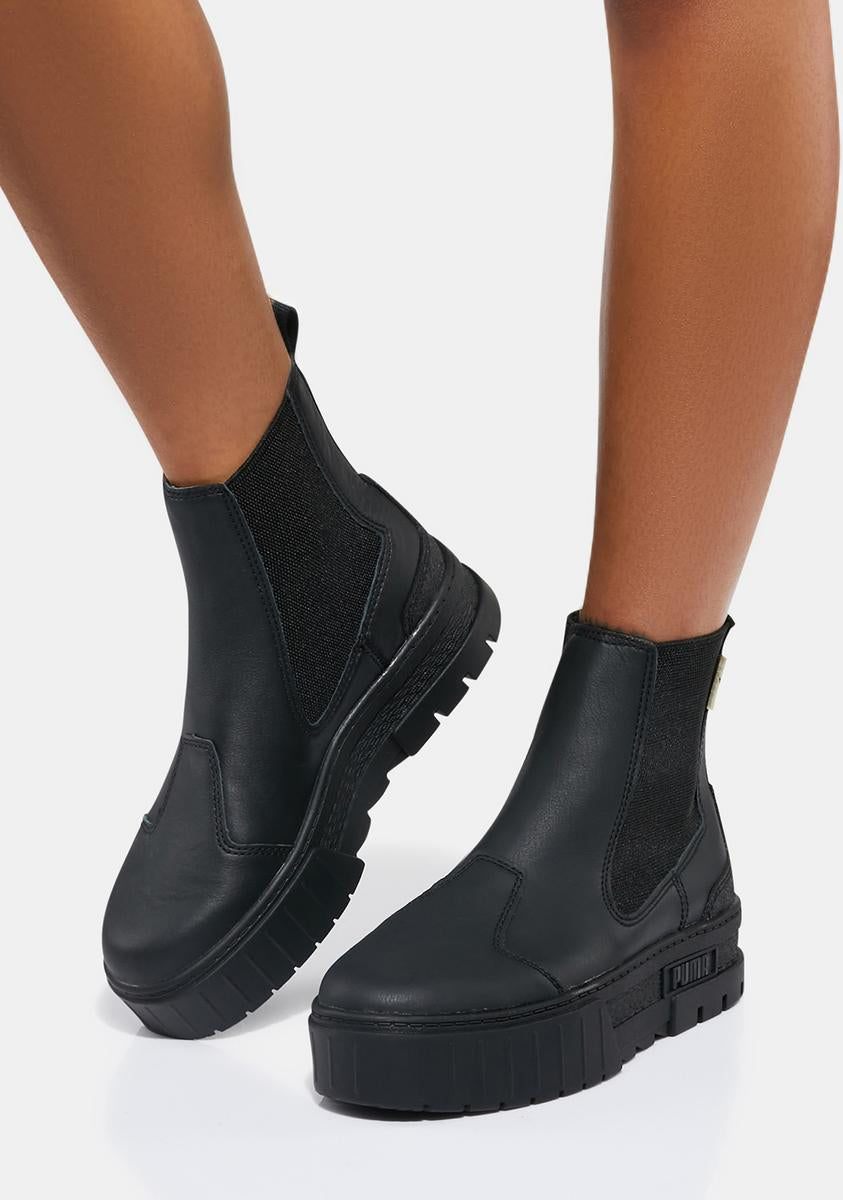 Puma Mayze Leather Chelsea Boots Black – Dolls Kill