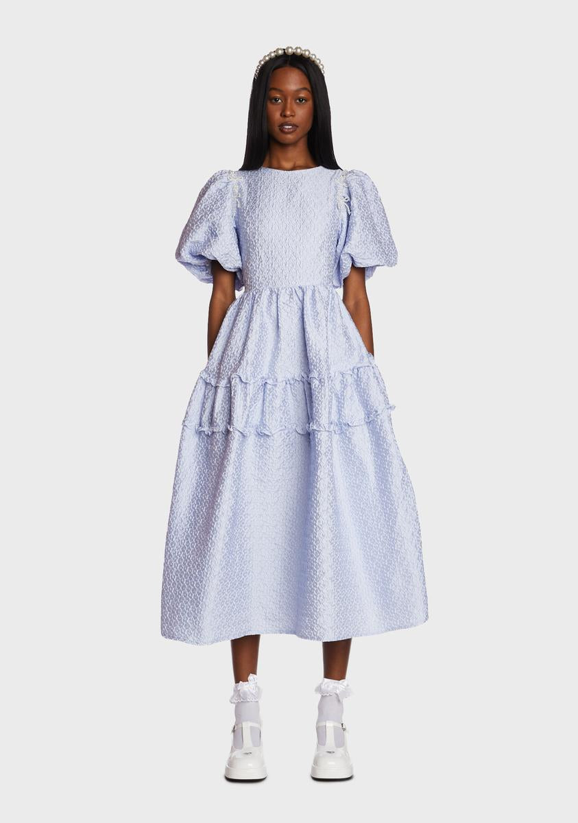 Sister Jane Jacquard Puff Sleeve Midi Dress - Blue Dolls Kill Sister Jane Jacquard Puff Sleeve Midi Dress - Blue Dolls Kill