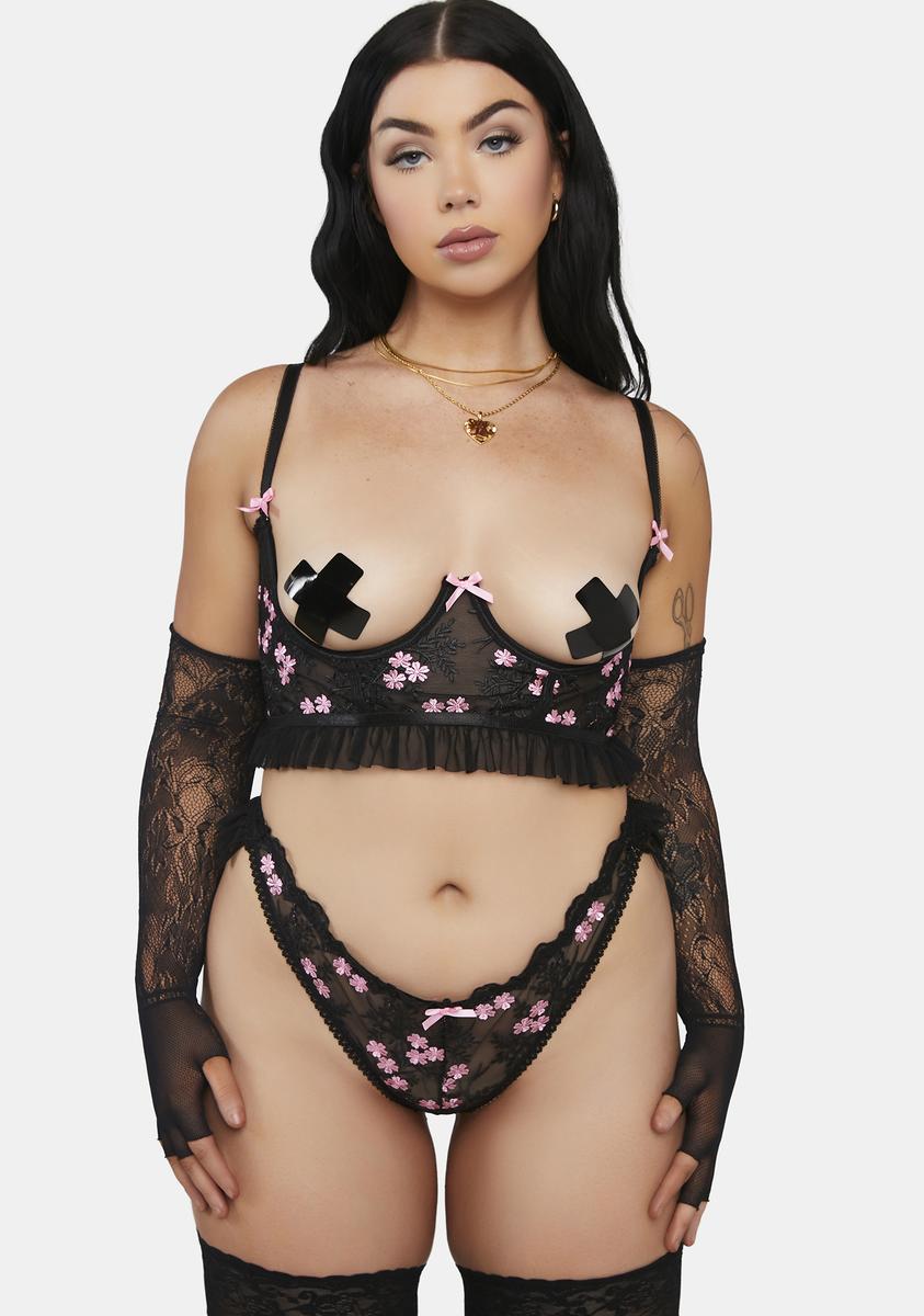 Plus Size Lace Underbust Bustier & Thong Lingerie Set - Black Dolls Kill Plus Size Lace Underbust Bustier & Thong Lingerie Set - Black Dolls Kill