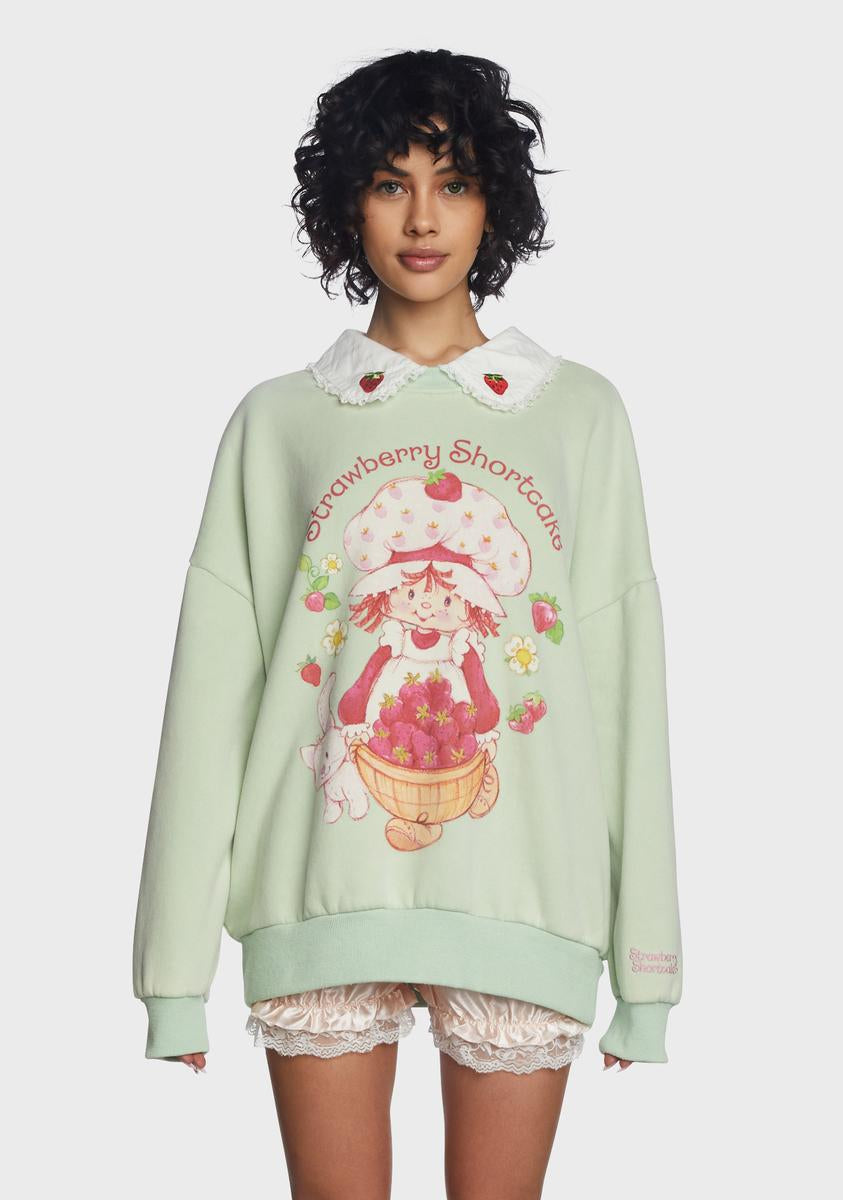 Dolls Kill X Strawberry Shortcake Oversized Sweater With Embroidered Collar - Green