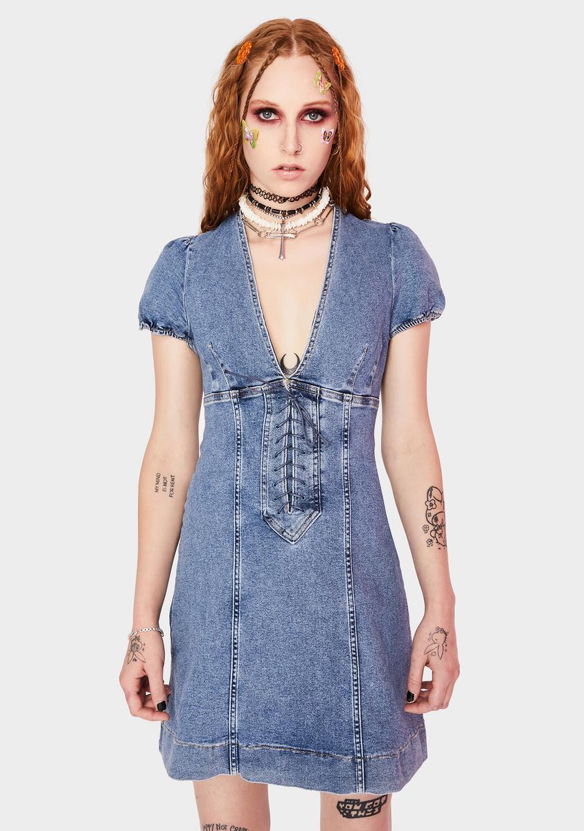 dollskill denim dress Sugar Thrillz Flared Denim Mini Dress