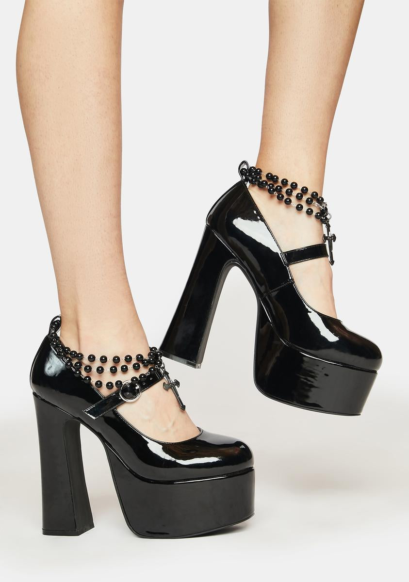 Current Mood Faux Leather Rosary Platform Mary Janes - Black