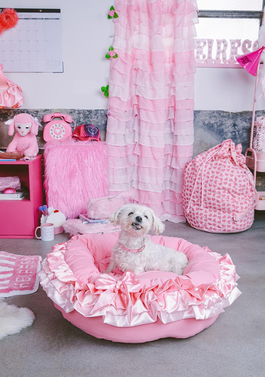 Dolls Home Ruffle Satin Trim Dog Bed - Light Pink