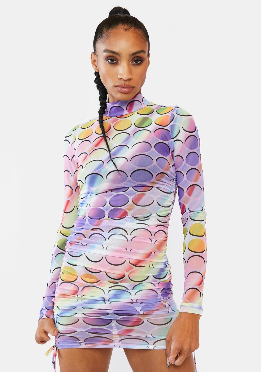 Mesh Circle Print Rainbow Mock Neck Mini Dress – Dolls Kill