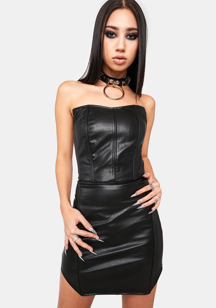 Vegan Leather Strapless Bodice Mini Dress - Black  Dolls Kill