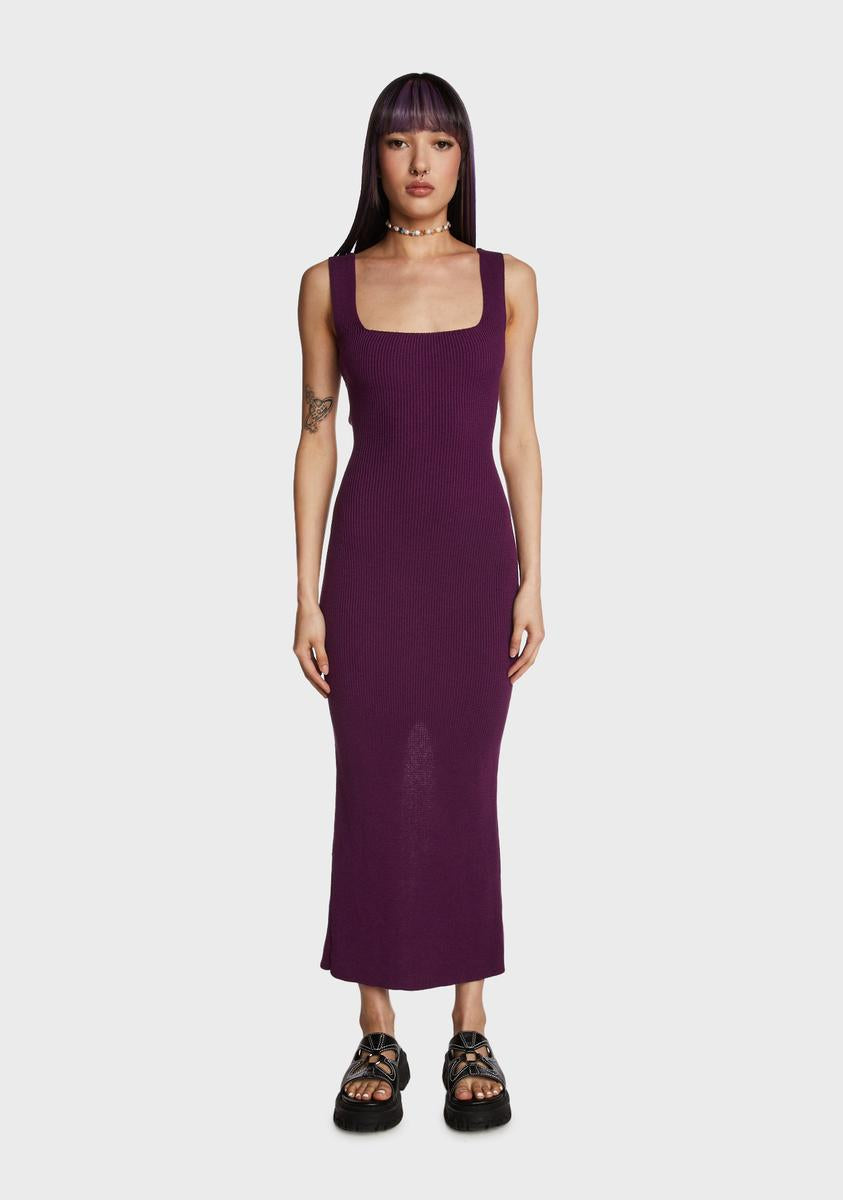 Ribbed Bodycon Midi Dress - Dark Purple Dolls Kill Ribbed Bodycon Midi Dress - Dark Purple Dolls Kill