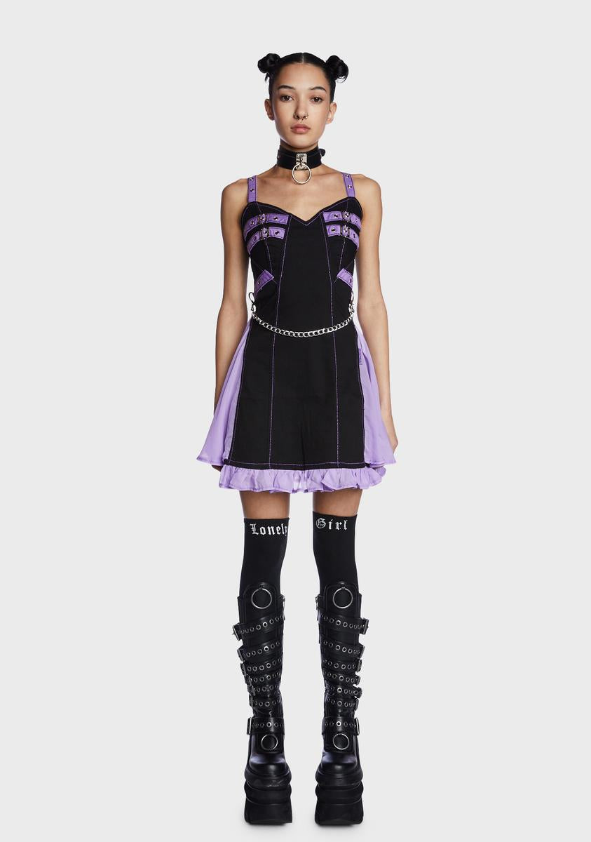 Tripp NYC Chiffon Trim Pleated Mini Dress - Purple/Black Dolls Kill Tripp NYC Chiffon Trim Pleated Mini Dress - Purple/Black Dolls Kill