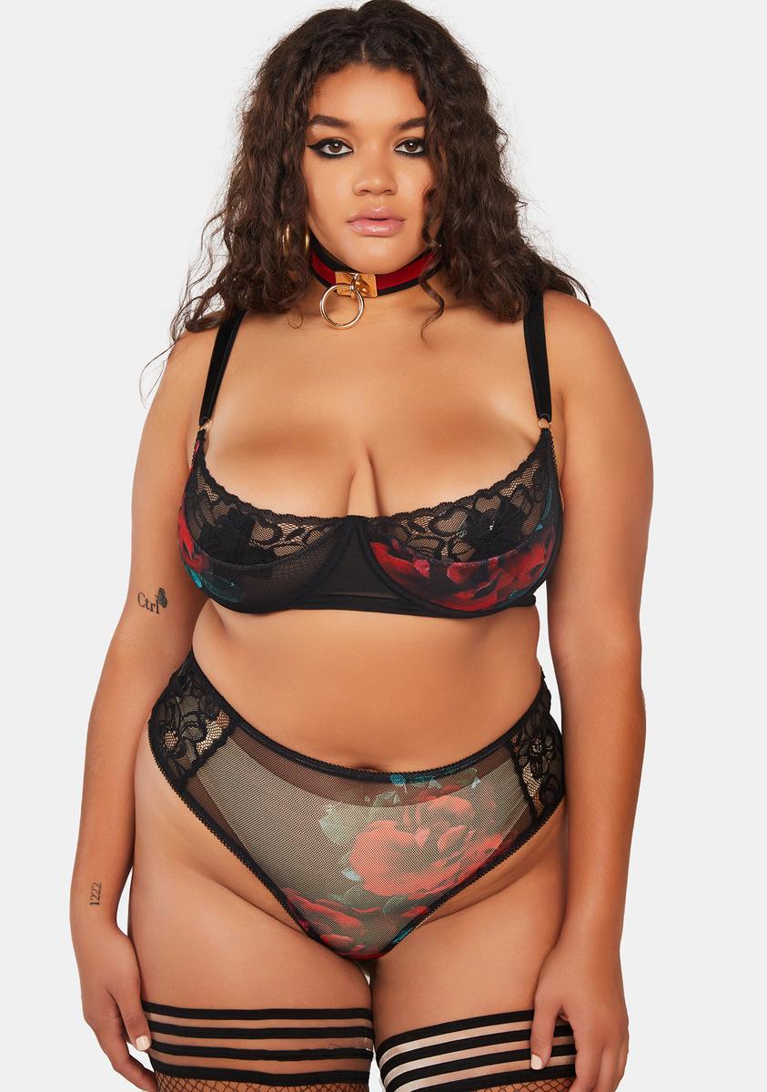 Plus Size Rose Print Sheer Mesh Lace Lingerie Set - Black/Red Dolls Kill Plus Size Rose Print Sheer Mesh Lace Lingerie Set - Black/Red Dolls Kill