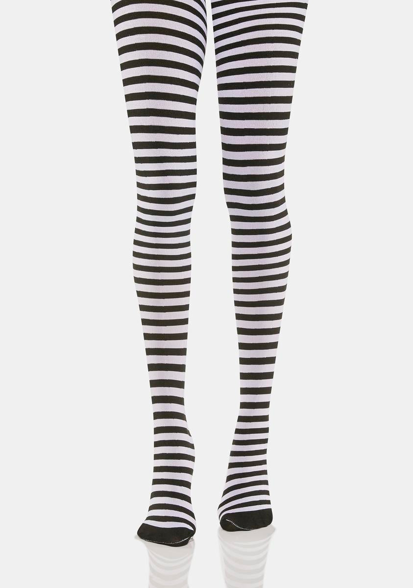 Demonia Sheer Striped Tights - Black/White