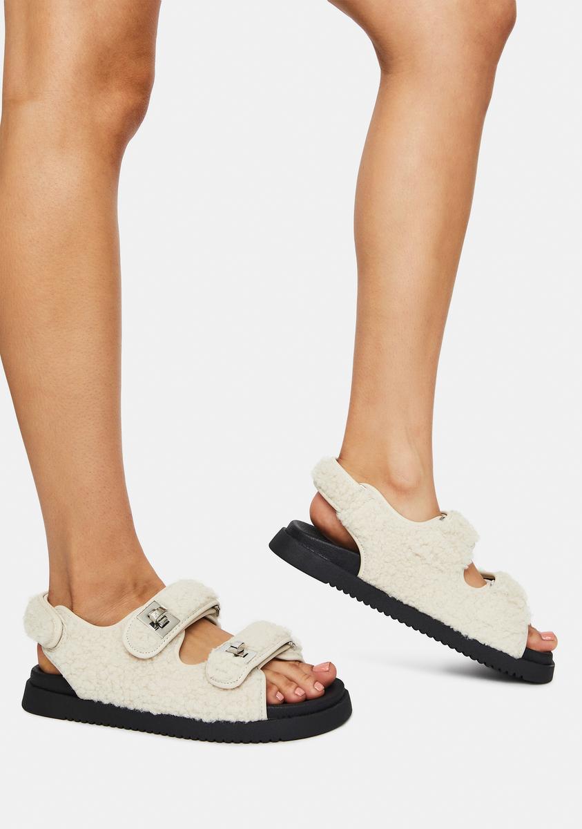 Steve Madden Oatmeal Margie Fluffy Sandals – Dolls Kill