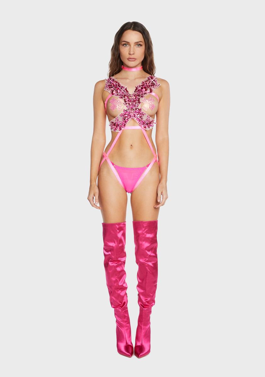 Ravewear Rhinestone Applique Harness Playsuit