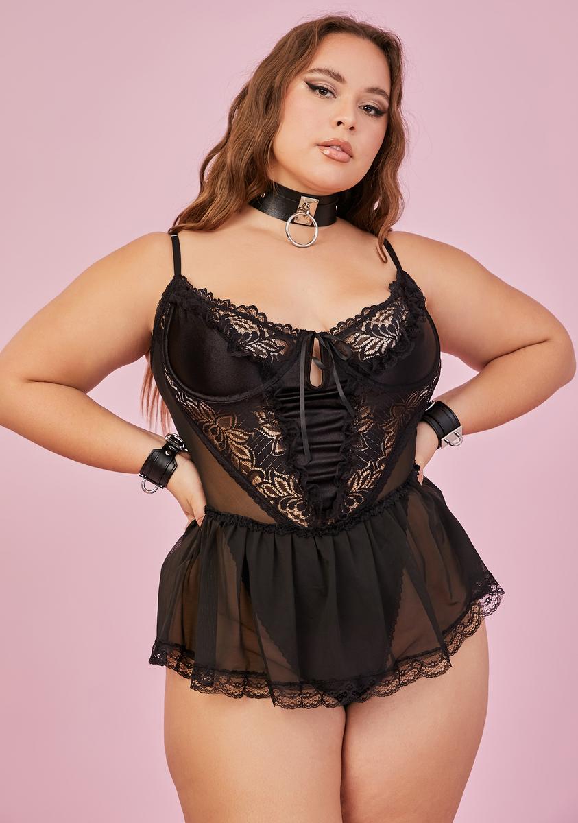 Plus Size Sugar Thrillz Sheer And Lace Teddy - Black Dolls Kill Plus Size Sugar Thrillz Sheer And Lace Teddy - Black Dolls Kill
