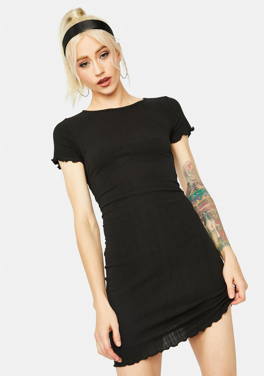 Lettuce Trim Short Sleeve Bodycon Mini Dress - Black Dolls Kill Lettuce Trim Short Sleeve Bodycon Mini Dress - Black Dolls Kill
