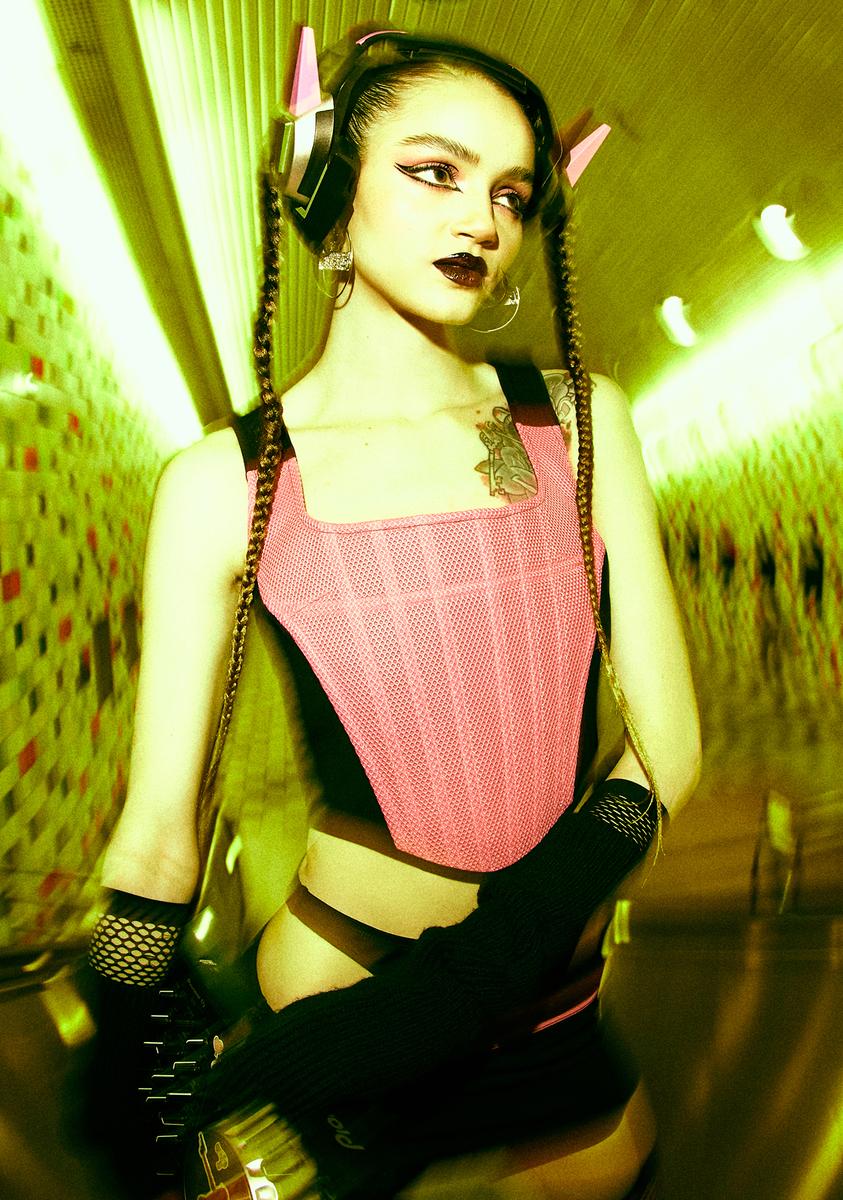 Horoscopez Taurus Padded Mesh Spandex Corset Top - Pink